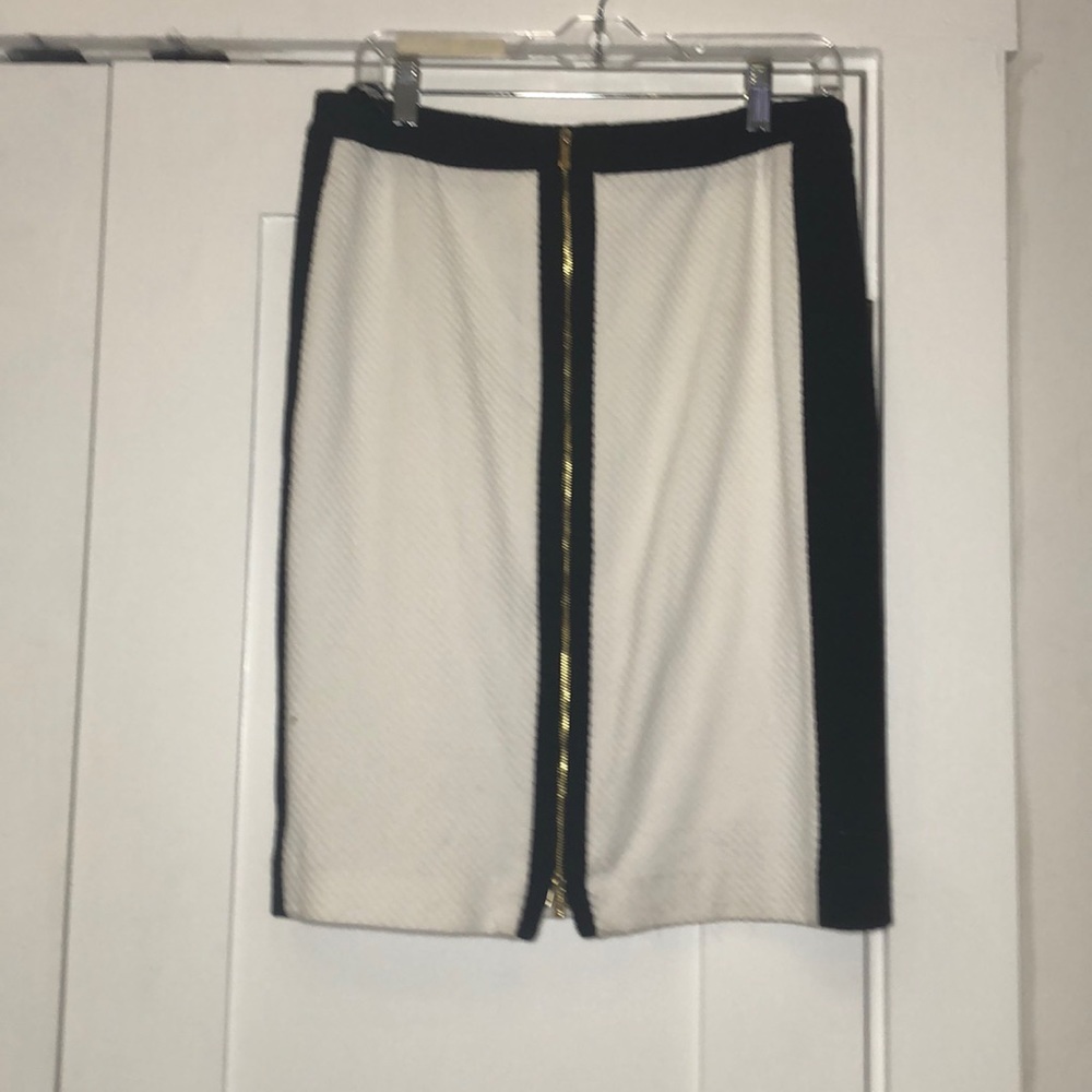 Black and cream Calvin Klein skirt w/ gold zipper